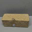 Seagrass Storage Basket with Lid Rectangular Small Woven Shelf Baskets with Sections for Organize Snack Toys Whitewash