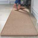 Kitchen Runner Rugs Non Slip Washable, Linen-Like 0.3" Thick Cushioned Absorbent Kitchen Mats for Floor, Mild Anti-Fatigue Long Sink Floor Mat Laundry Standing Mat, Easy Clean, Brown 17"x59"