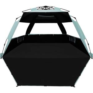WhiteFang Deluxe Pop Up Beach Tent Sun Shade Shelter for 3-4/5-6 Person, UV Protection, Extendable Floor with 3 Ventilating Windows Plus Carrying Bag, Stakes, and Guy Lines (Blackout Shelter-Mint Green)