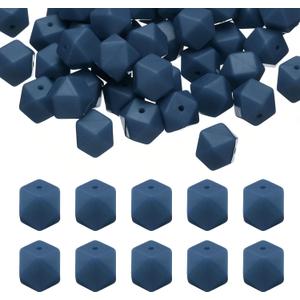 HARFINGTON 50Pcs Hexagonal Silicone Beads 14mm Geometric Focal Loose Beads Bulk for Keychain Lanyard Necklace Bracelet Making DIY Pen, Navy