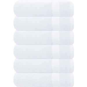 GLAMBURG Ultra Soft 6-Piece Hand Towel Set 16x28-100% Ringspun Cotton - Durable & Highly Absorbent Hand Towels - Ideal for use in Bathroom, Kitchen, Gym, Spa & General Cleaning - White