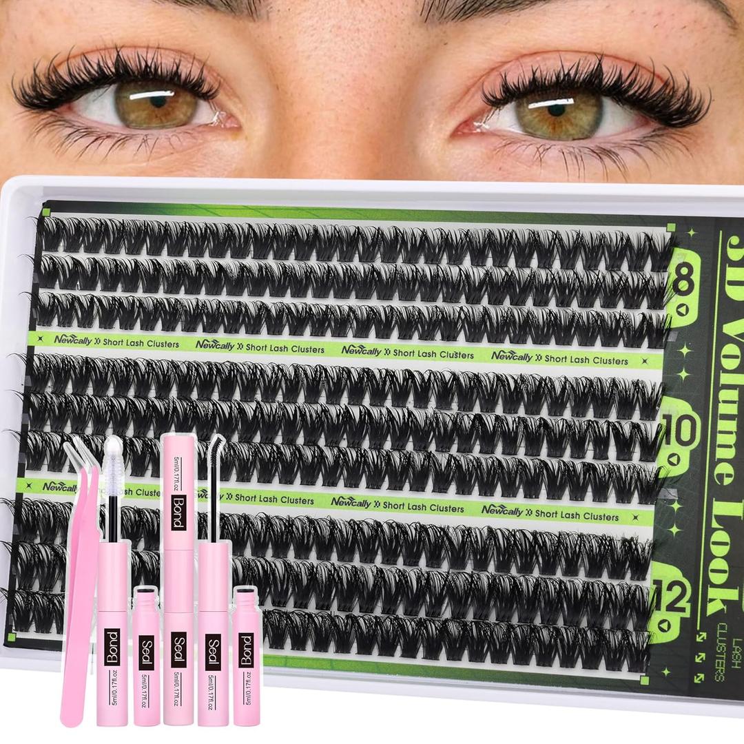 80D Lash Clusters Kit Short 8-12MM Wispy Volume Eyelash Clusters Fluffy Lash Extension Kit D-curly Cluster Eyelash Extensions Long-lasting Effect Individual Lashes Kit by Newcally