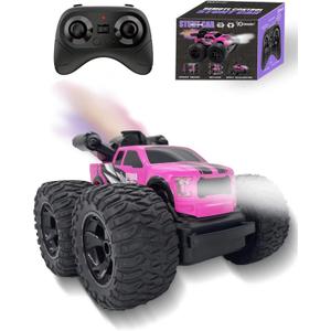 Monster Truck for Girls, Remote Control Car Toys, Pink RC Trucks With Spray Function, 4WD 360 Flips Rotating Car, Ideal Birthday for 3+ Year Old Girls