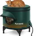 Heated Cat House for Outside,Metal Frame,Barrel Design,Extremely Weatherproof & Insulated in Winter,Elevated Outdoor Cat Shelter with Eaves & Escape Door for Feral Stray Barn Cat(Dark Grey,Large)