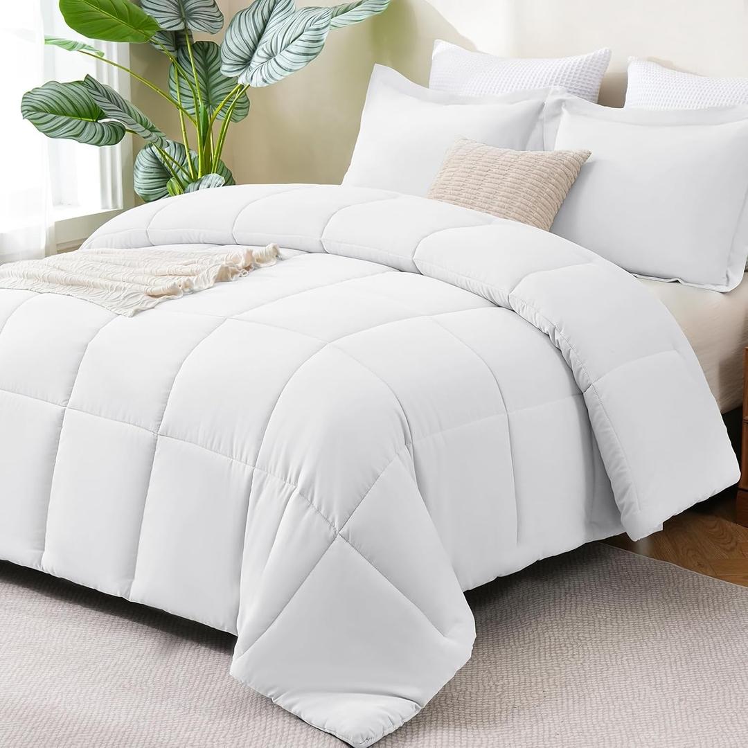 CozyLux Full Size Comforter Sets - White Comforter Full Size, 3 Pieces Box Stitched Bed Set for All Seasons, Soft Lightweight Bedding Sets with 1 Down Alternative Comforter and 2 Pillow Shams