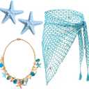 4 Pieces Mermaid Costume Accessories for Women, Beach Crochet Fishnet Skirt Sarong