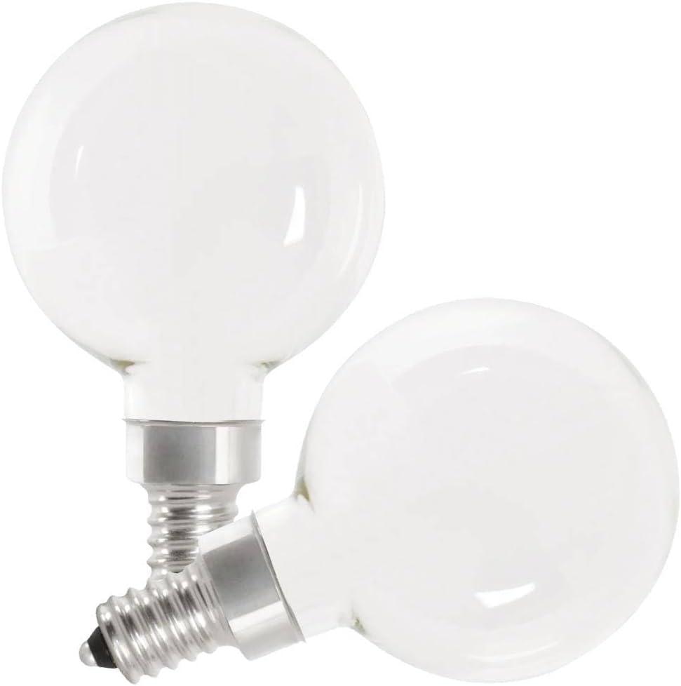 Feit Electric BPG1660W927CAFIL2 60W Equivalent G16.5 E12 Candelabra Dimmable Filament CEC 90 CRI White Glass LED Light Bulb Soft White - Pack of 2