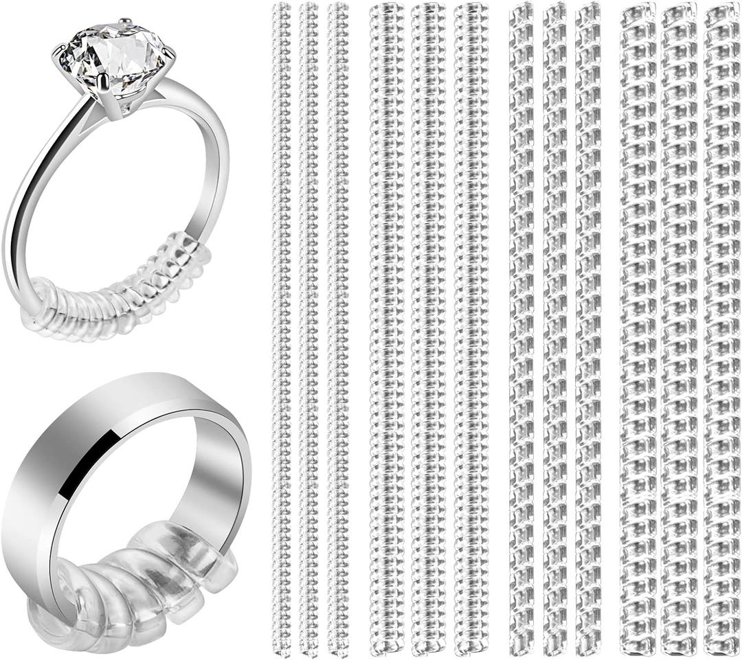 ARCUAT Ring Sizer Adjuster for Loose Rings, 12 Pack 4 Sizes Invisible Clear Silicone Ring Guard for Women Men, Ring Resizer Tightener Spacer Fitter for Too Big Ring, Make Ring Smaller without Resizing