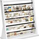 Earring Holder Organizer, Rustic Wood Earring Holder Stand, 5 Layer Jewelry Holder Organizer with 270 Earring Tree Holes Display Rack for Stud Earings & Hoop Earrings, Gifts for Women (Weathered White)