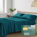 THREAD SPREAD 100% Organic Cotton Sheets Queen Size - 4 PC Organic Cotton Queen Size Percale Weave Sheet Set, Soft, Cooling, Crisp & Breathable, 16" Deep Pocket Hotel Quality Bedding Set - Teal