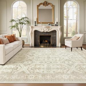 Soalmost 7x10 Area Rug for Living Room Washable Rugs Non-Slip Beige/Brown