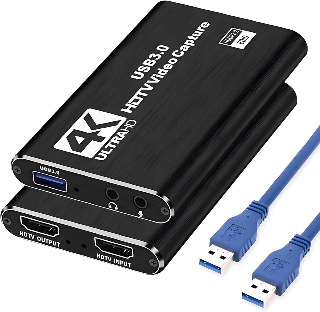 4K Capture Card Game Capture Card 1080P 60FPS for Streaming Capturadora De Video for Game Recording Live Streaming Broadcasting Supports Microphone Input and 3.5MM Headphone Output