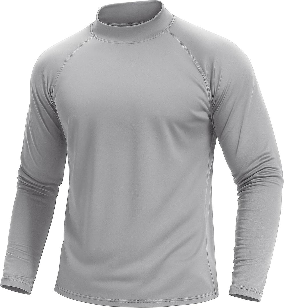 TACVASEN Mens Thermal Fleece Shirt Mock Turtle Neck Base Layer Long Sleeve Athletic Warm Undershirt Winter Running Tops (Gray, XL)