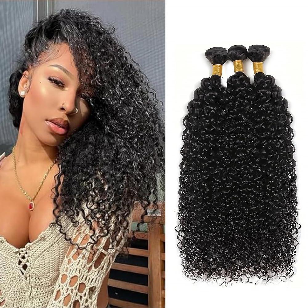 16 18 20 Inch Curly Human Hair Bundles #1B Natural Black Bundles Human Hair Kinkycurly Weave Unprocessed Native Virgin Hair 100/PC 3 Hair Extensions for Women