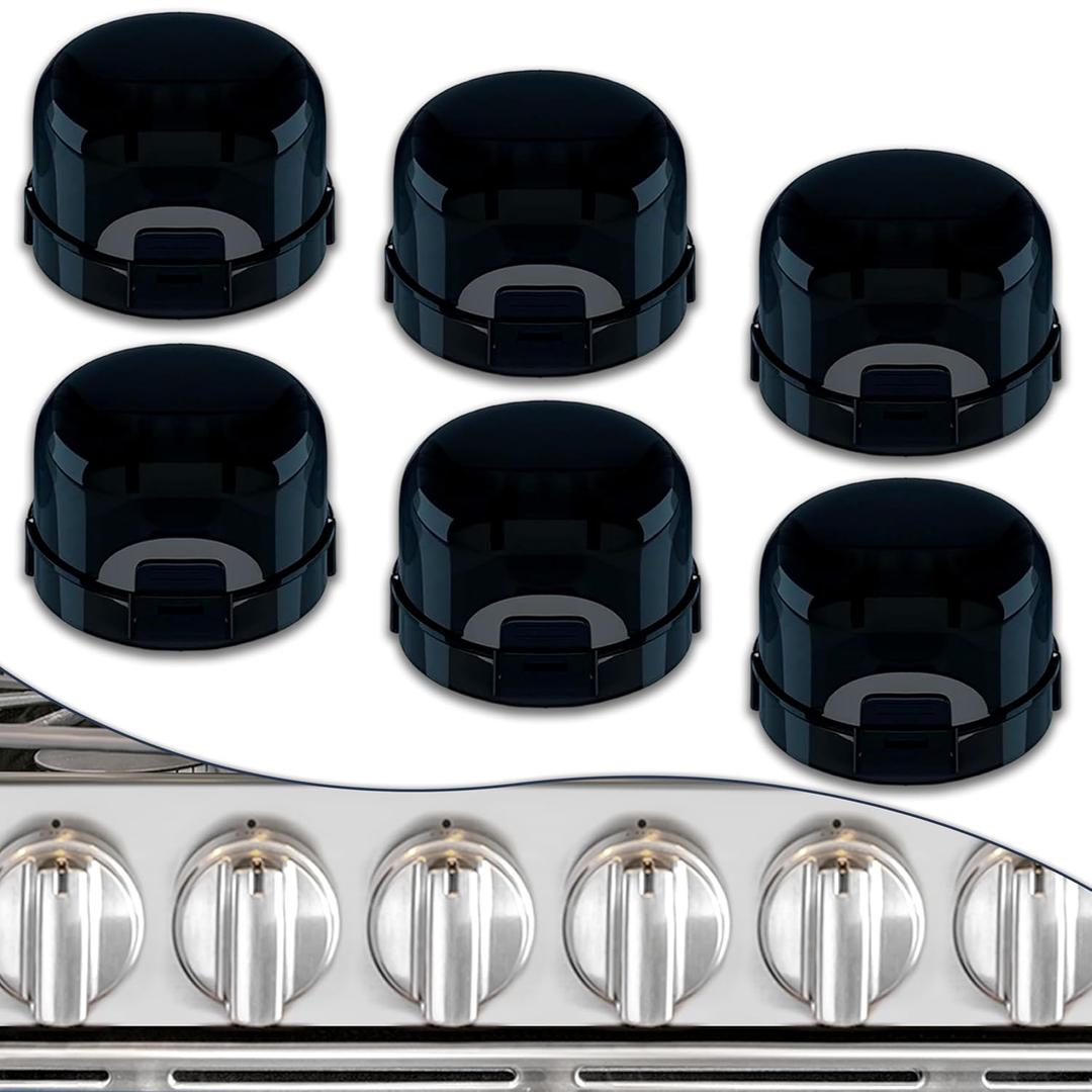 6 Pack Stove Knob Covers for Child Safety, DAFUWENG Childproof Gas Stove Knob Locks, Stove Oven Knob Safety Covers with Adhesive, for Kids and Pets, Heat-Resistant, Durable Design (Upgraded - Black)