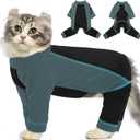 SUNFURA Hair Sticky Cat Clothes, Cat Sweater for Cats Only, 4-Legged Fleece Sweaters Kitten Pajamas Reduce Shedding Fur, Warm Pullover Shirts for Cats, Green M