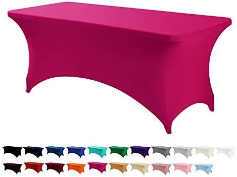 Peomeise 6FT Spandex Table Cover Rectangular Stretch Spandex Tablecloth (Fuchsia,6FT) 2PCS