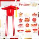 Graduation Car Decorations Kit for Class of 2026 Large Inflatable PVC 20 Inch Graduation Cap and 18 Pcs Grad Magnet Sticker for 2026 Grad Prom Party Golf Cart Decor (Red)