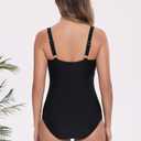 Itzel Women's V Neck Long Torso One Piece Swimsuit Modest Bathing Suits Black Navy Floral 12 (Blue)