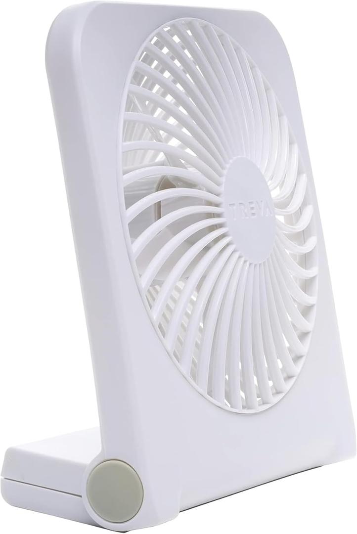 Treva 5-Inch USB and Battery Powered Desk Fan With Two Cooling Speeds and Adjustable Tilt, Small USB Fan Cubicle Accessories Durable and Long Lasting (White)