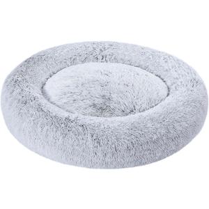 Amazon Basics Donut Pet Bolster Faux Fur Bed for Dog, Grey, 36" x 36"