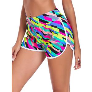 RELLECIGA Women's Board Shorts High Waisted Tummy Control Built-in Swim Shorts(Neon Striped, XX-Large)