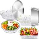 LemonRoad 4 Set 11.8" and 9" Chilled Serving Trays for Parties, Stainless Steel Serving Tray with Ice Underneath, Shrimp Cocktail Servings Dish, Cold Plate for Food Fruit Outdoor Party Keep Food Cold
