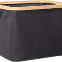 YAHUAN Collapsible Laundry Hamper with Bamboo Handle Foldable Laundry Basket for Wet & Dry Laundry 13.19 x 16.14x 11.22 inches (Black)