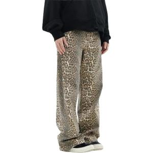 YELLOOP Leopard Print Jeans Y2k Leopard Grunge Y2k Pants Womens Baggy Jeans 2000s Leopard Pants (Light,L,Large)