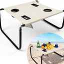 Portable Beach Table Foldable Camping Picnic Table with Cup Holder and Phone Pockets Lightweight Stable for Tailgate Travel Fishing Hiking and Outdoor Adventures(White,Solid Pattern)
