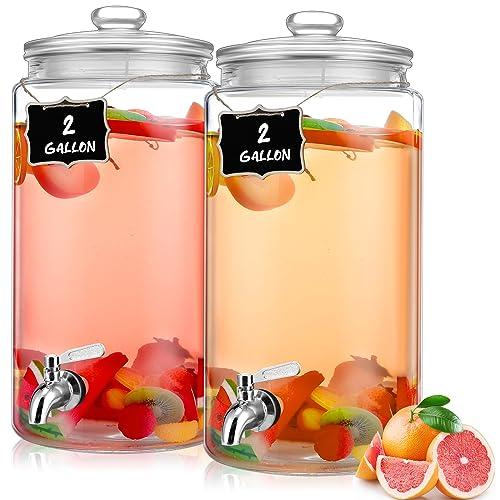 Bokon 2 Pcs 2 Gallon Glass Drink Dispenser for Parties Beverage Dispenser with Stainless Steel Spigot and Chalkboard for Jar Drink Water Juice