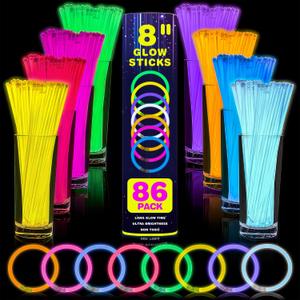 YixangDD 86 PCS Ultra Bright Glow Sticks, 8 Inch Glow Sticks Bulk Party Pack, Light Up Sticks for Glow Bracelets, Necklaces, Concerts, Christmas, Party Supplies with 86 Connectors