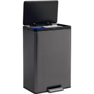 Rubbermaid Elite Stainless Steel Metal Dual Stream Step-On Trash, 10.5-Gallon, Charcoal, Wastebasket Home/Kitchen, Trash and Recycle Bin Combo