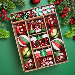 SHareconn 75pcs 2025 Classic Christmas Balls Ornaments Set, Elf Boots Theme Shatterproof Plastic Decorative Hanging Baubles Bulk for Xmas Tree Decor/Holiday/Party/Wedding, Red Green & White