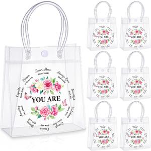 AmazingSpark 24 Pcs Christian Gift Bags for Women Bulk Mother Day Clear Gift Bags Inspirational Gifts for Women Pink Floral Religious Goodie Bag with Handles Gifts for Church Bible Birthday Party