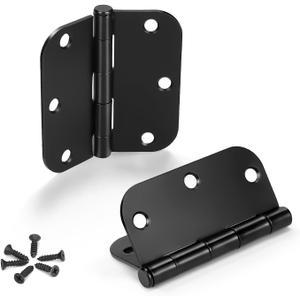 KNOBWELL 18 Pack Matte Black Door Hinges No Squeak 3.5" x 3.5" Door Hinges with 5/8" Radius Corners for Interior Door/Residential Use