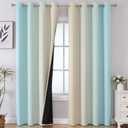 Estelar Textiler Beige and Aqua Ombre Blackout Curtains 90 Inch Length 2 Panels Set, Thermal Insulated Drapes for Bedroom, Full Room Darkening Grommet Gradient Curtains for Living Room,52Wx90L