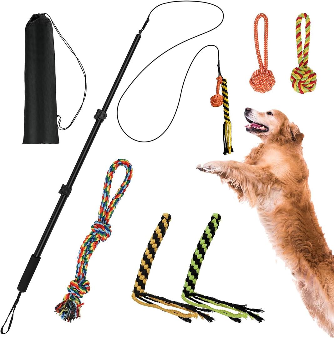 Flirt Pole for Dogs, Extendable Dog Flirt Pole with Detachable Interactive Toys Dog Teaser Wand with Lure Chewing Toy for Outdoor Exercise & Training Interactive Toys for Large Medium Small Dogs (black)