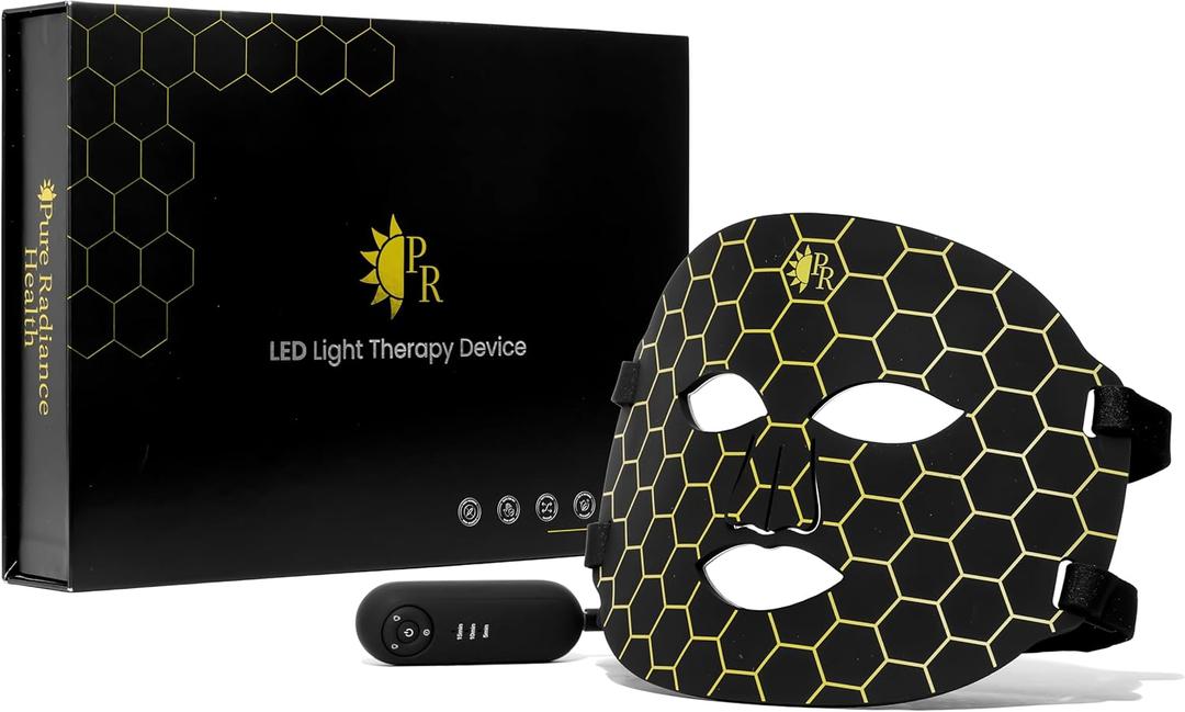 Yahi Red Light Photon Facial & Neck Mask with Remote Control, 7 Custom Modes with Infrared, Portable & Rechargeable with Timer for Home Use, 175 High-Density Light Beads, Black