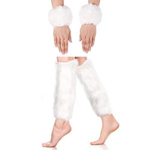 SATINIOR 2 Pairs Faux Fur Cuffs Furry Long Leg Warmer Wrist Boot Cuff(white)