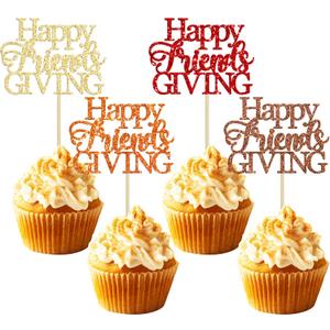 Gyufise 24Pcs Happy Friendsgiving Cupcake Toppers Glitter Fall Theme Thanksgiving Cupcake Picks Give Thanks Cake Decorations for Happy Thanksgiving Day Theme Birthday Party Supplies Multi