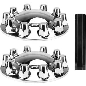 33mm ABS Axle Cover with Chrome Complete, Thread-On Dome Combo Kit Screw-on Lug Nut Covers for Semi Truck with 2 Front Axle Wheel Covers and Removable Hub Caps