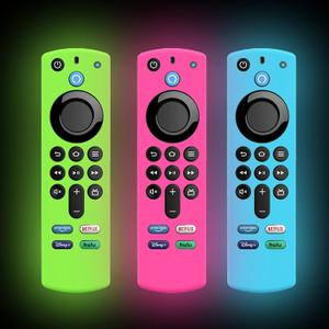 LEFXMOPHY 3-Pack Remote Case for TV 3rd Gen 2021 Glow in The Dark, Voice Remote Protective Silicone Cover Glow in Dark with Lanyard (Fluorescent Green/Pink/Blue)