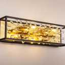 TOCHIC Black and Gold Crystal Bathroom Vanity Light, 26 Inch Wide Dimmable Wall Mount Lighting Fixture for Mirror, Cabinet, Powder Room and Bedroom