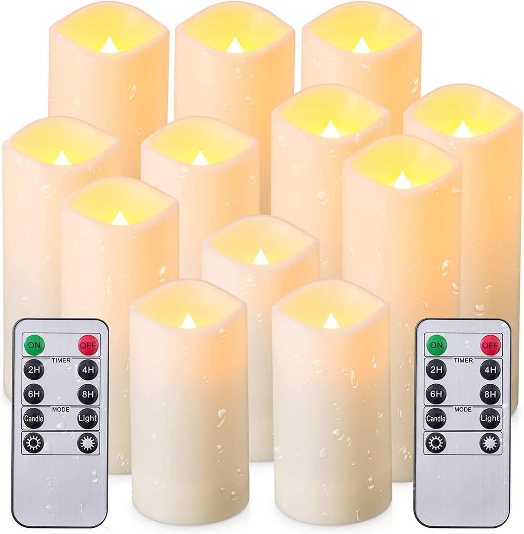 CLTNIKET12-Pack LED Flameless Candles(D 2.2''X H 4'' 5'' 6'' 7'') with Remote Control Waterproof Outdoors & Indoors, Battery Candles with Remote Timer, Decorative Remote Led Candles.