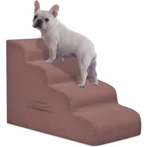 Dog Steps for Small Dogs, 4-Step Pet Ramp Stairs for High Beds and Sofa, Non-Slip Pet Stairs for Small Dogs and Cats, Removable and Easy to Clean Cover, Pink