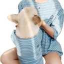 Matching Dog and Owner Clothes, Blue Striped Women Shirt Short Sleeve, Cotton Women Summer Shirt Crewneck, Casual Women T-Shirt Summer Tops Loose Fit(Owner M)