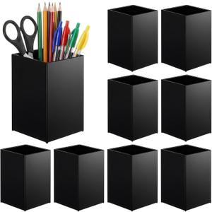 10 Pack Black Acrylic Pen Holder for Desk, Makeup Brush Holder Acrylic Pencil Cup Desktop Stationery Organizer for Office Home Brushes Markers Pen Organizer