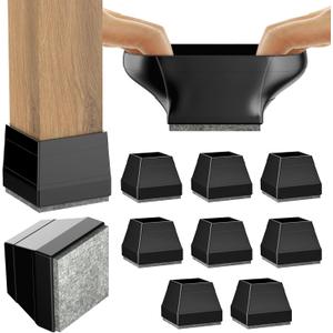 Square Chair Leg Protectors for Hardwood Floors, 8 Pcs Silicone Felt Furniture Leg Cover,Fit: 2.25" -2.75" Black.