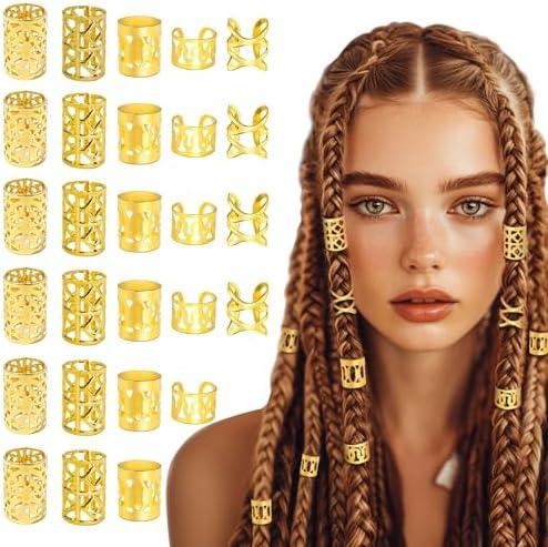 TLAZZ 100PCS Gold Hair Jewelry for Braids Accessories, Metal Hair Dreadlock Jewelry, Braids Rings Cuffs Clips for Women, Braid Jewelry Decorations